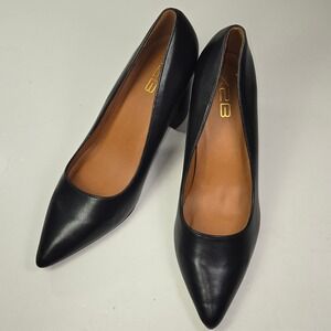 X2B Womens Black Pointed Toe Block Heel Pumps Size 11 Faux Leather Office Shoes